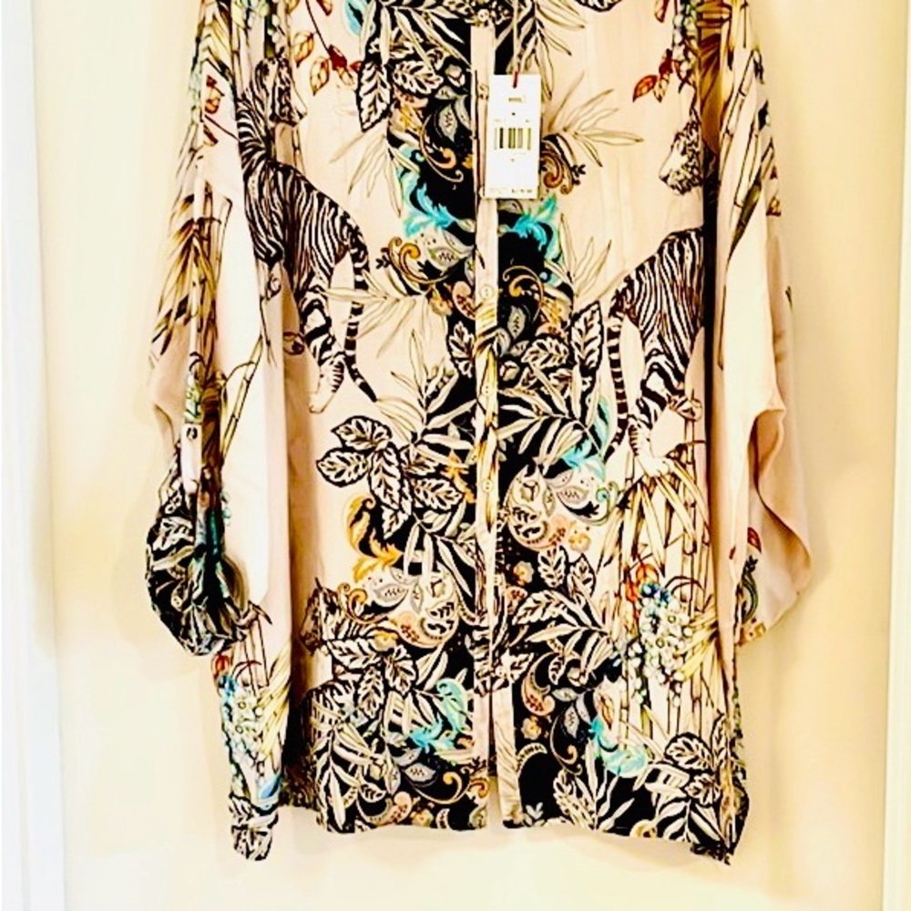 Johnny Was Multicolor Floral and Zebra Print Top